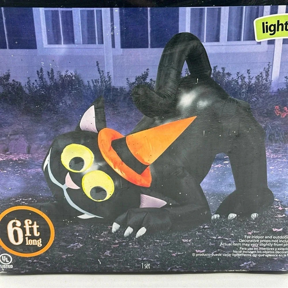 Rare Gemmy 6ft Long Animated Airblown Wiggle Eyes Black Cat Yard Inflatable - Picture 2 of 8